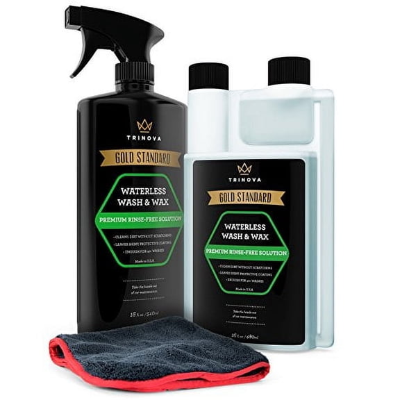 TriNova Waterless Car Wash and Wax Kit - Bug Remover - Clean and Protect Paint of Truck, SUV, Boat, RV or Vehicle with one Quick Application. Concentrated Formula for Best Value