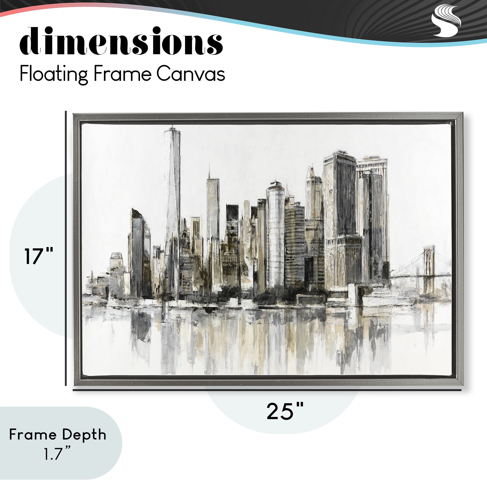 Stupell Industries Urban Skyline Reflection Gray Framed Floater Canvas Wall Art, design by Lorenzo Collective