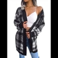 thumbnail image 2 of Suéter Navideño para Mujer con Cinturón, Abertura Frontal, Tejido A Cuadros, Botones, Suave, Tejido Navideño. Negro S, 2 of 10