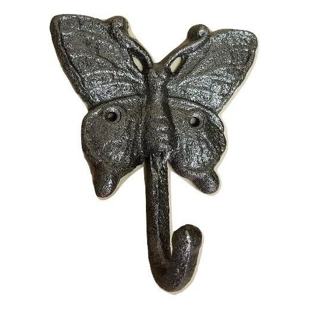 3 pc BUTTERFLY Wall Hooks Cast Iron Natural Finish keys hats coat leash