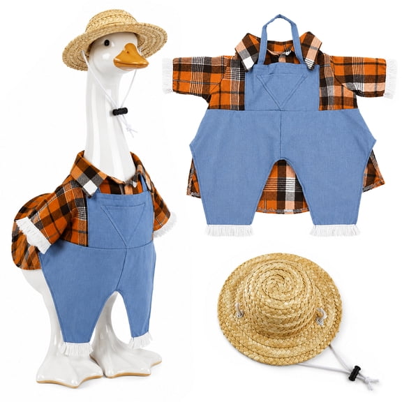 Fall Porch Goose Statue Outfit Set, Shirt Overalls and Hat for 23 Inch Lawn Goose Statue, Autumn Thanksgiving Garden Yard Decor