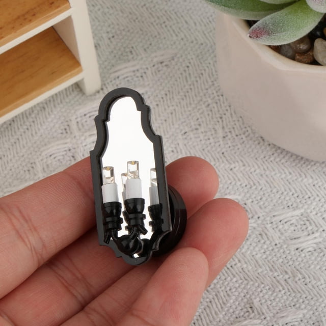 Lámpara de pared con espejo CUTICAT para casa de muñecas adorno de luz en miniatura negra