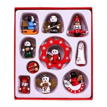

BOOYOU Christmas Wood Pendant Boxed Colorful Car Snowman Hanging Ornament Crafts