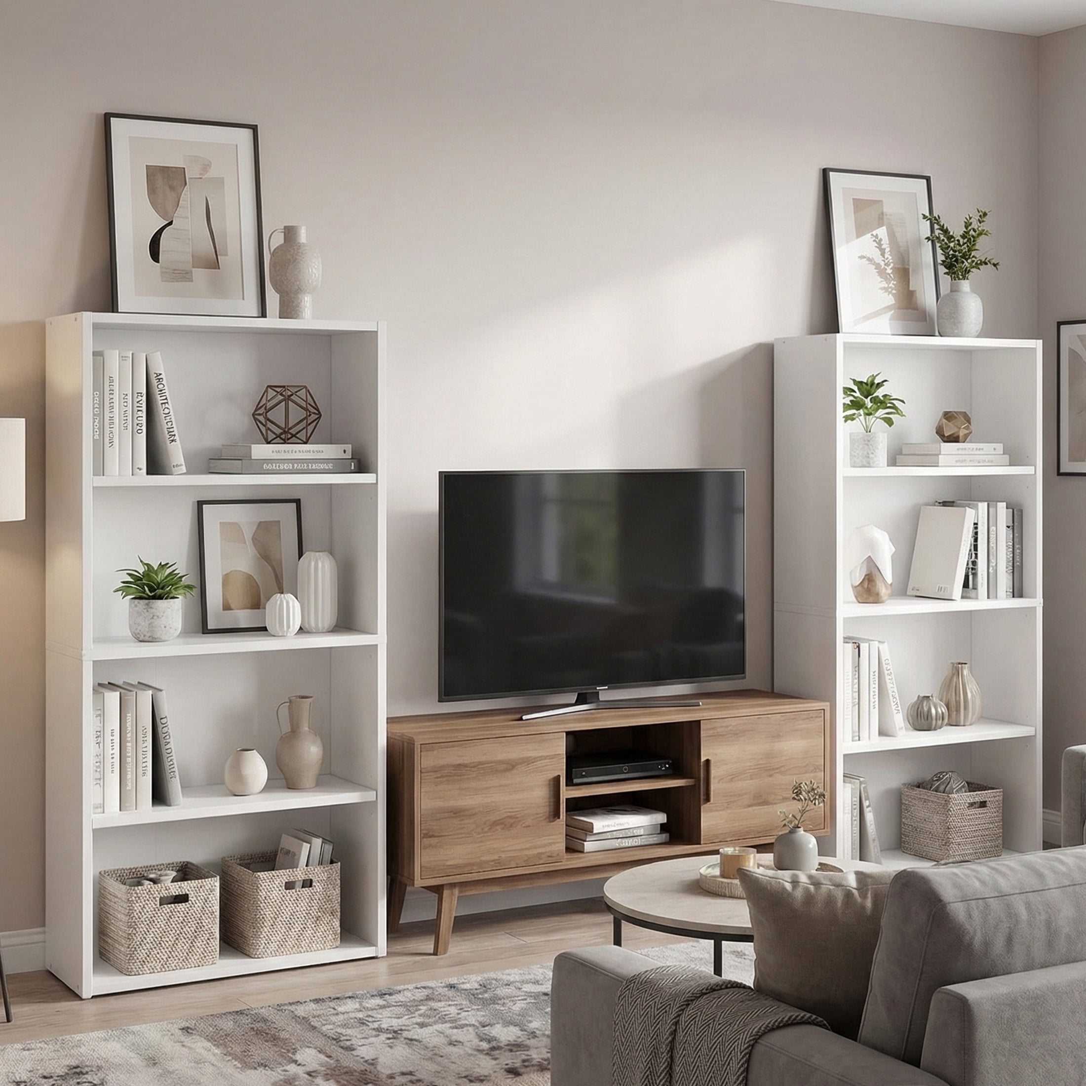 CONCETTA 4 Shelf Bookcase, 42 Inch Tall Floor Standing Open Bookshelf for Home Office and Living Room, White