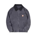 thumbnail image 2 of Jerdar Men's Color Contrast Collar Zip Up Denim Jacket Lapel Collar Patch Pockets Leather Label Washed Long Sleeve No Hood Vintage Casual Spring Fall Workwear Outerwear Coat Top, 2 of 6