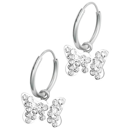 hypoallergenic hoop nickel butterfly sterling earrings tiny crystal silver