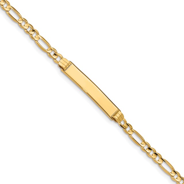 14k Yellow Gold Figaro Name Bar Identification Id Bracelet