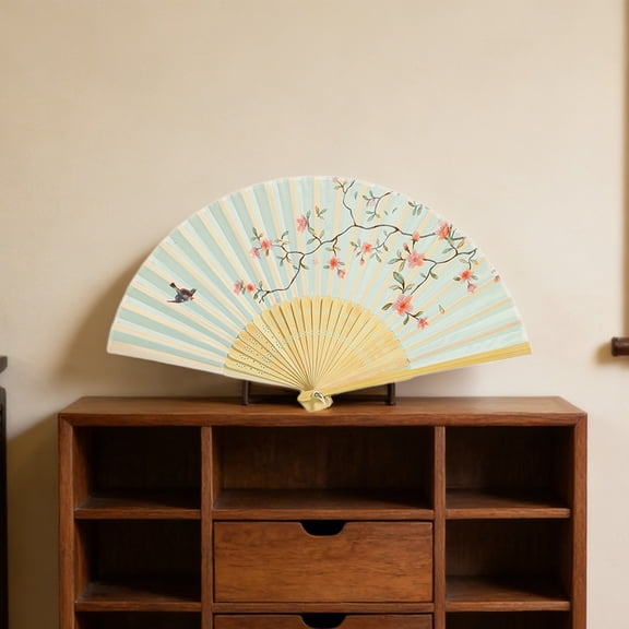 Classic Oriental Elegance, 15 Inch Ancient Style Folding Fan, Handcarved Wooden Ribs Silk Cloth Fan, Photography Prop for Hanfu Qipao Decor