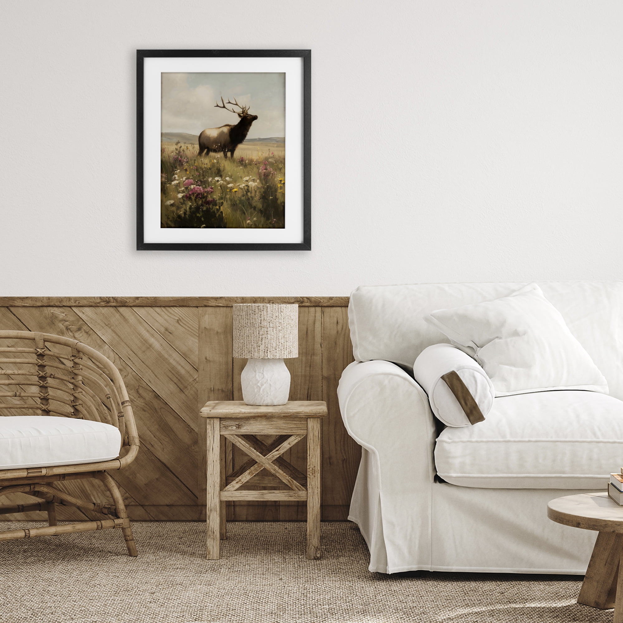 Stupell Industries Elk in the Wildflower Meadow Black Framed Print Under Glass, design by Arlington Prints