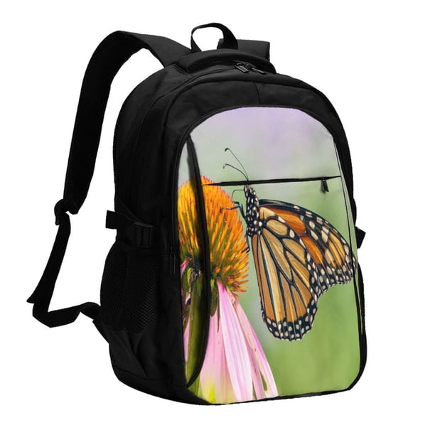 Easygdp A monarch butterfly Mochila para Laptop de Viaje con Puerto USB, Mochila para Laptop con Puerto de Carga USB para Mujeres y Hombres