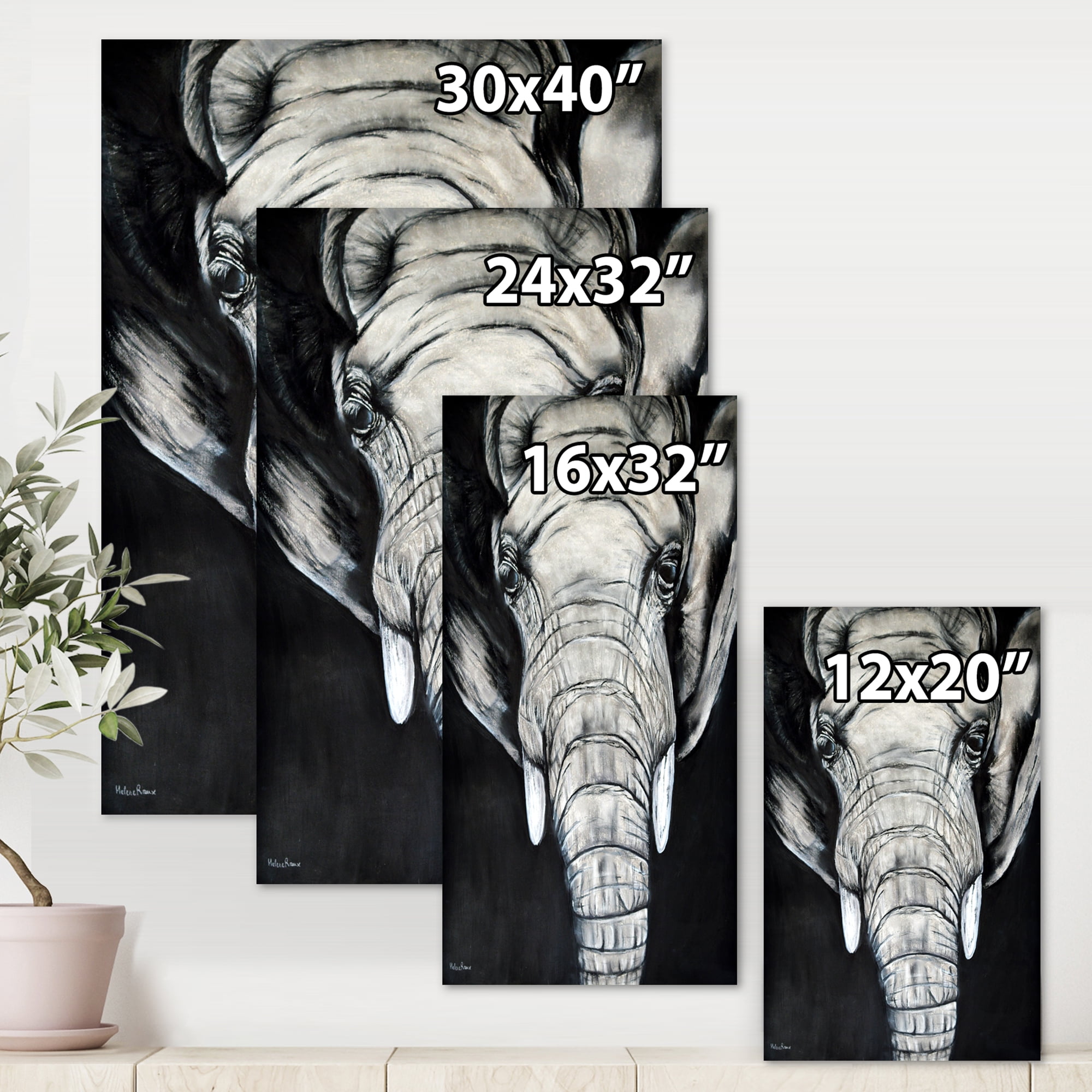 Designart ' The Close Up Portrait Of An African Elephant ' Farmhouse Canvas Wall Art Print
