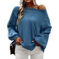 thumbnail image 1 of Sudadera con cuello redondo para mujer, moda informal, holgada, manga farol, retales, jersey para mujer, Tops para otoño invierno, azul L, 1 of 6