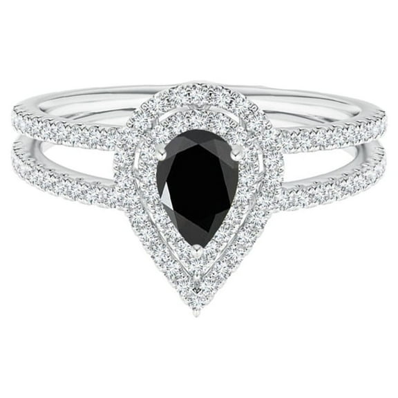 Cluster 0.75 Ctw Pear Black Spinel Gemstone 925 Sterling Silver Women Promise Ring
