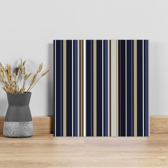 Blue and Brown Geometric Stripe Pattern Wall Art Painting on Canvas, Canvas Art Home Prints Wall Art Framed Modern Artwork for Living Room Bedroom Wall Decor 8x8in
