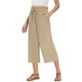 thumbnail image 1 of Lenpel Women's Capri Pants Ruffle Elastic High Waisted Drawstring Wide Leg Cropped Trousers Casual Summer Pants with Pockets, 1 of 7