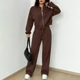 thumbnail image 4 of Women Two Piece Outfits Sweatsuit Zip Up Sweatshirt Wide Leg Sweatpant Matching Travel Tracksuit Lounge Sets Coffee S, 4 of 4