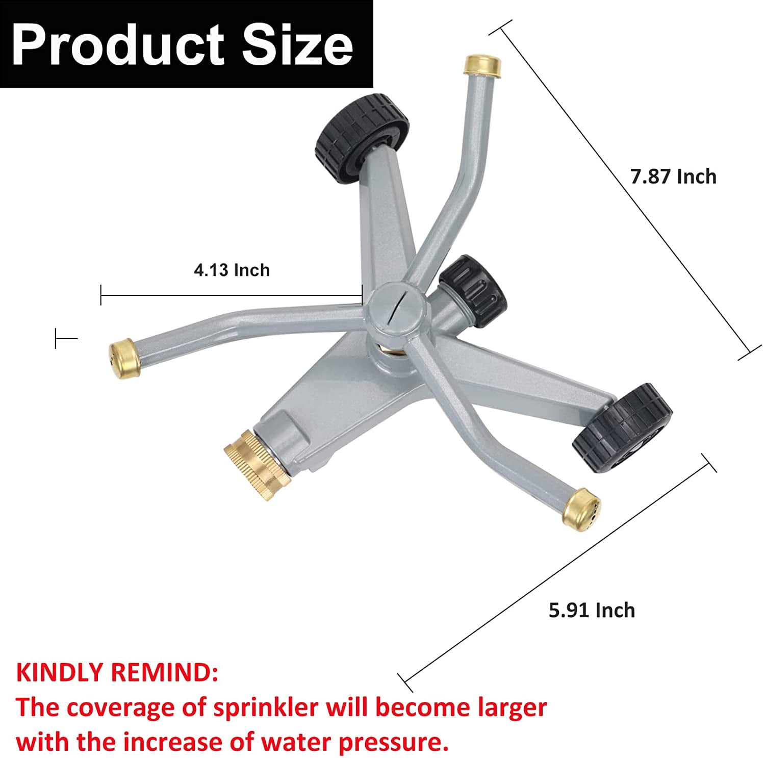 Metal Rotating Water Sprinkler for Lawn, Heavy Duty 3-Arms Whirling 360 Degree Automatic Rotary with Wheeled Base Small Areas, Garden, Yard, Cover up to 1,384 Sq. ft.