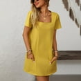 thumbnail image 5 of Womens Summer Dress Square Neck Short Sleeve Ribbed Slim A Line Mini Fit and Flare Dresses 2025, 5 of 6