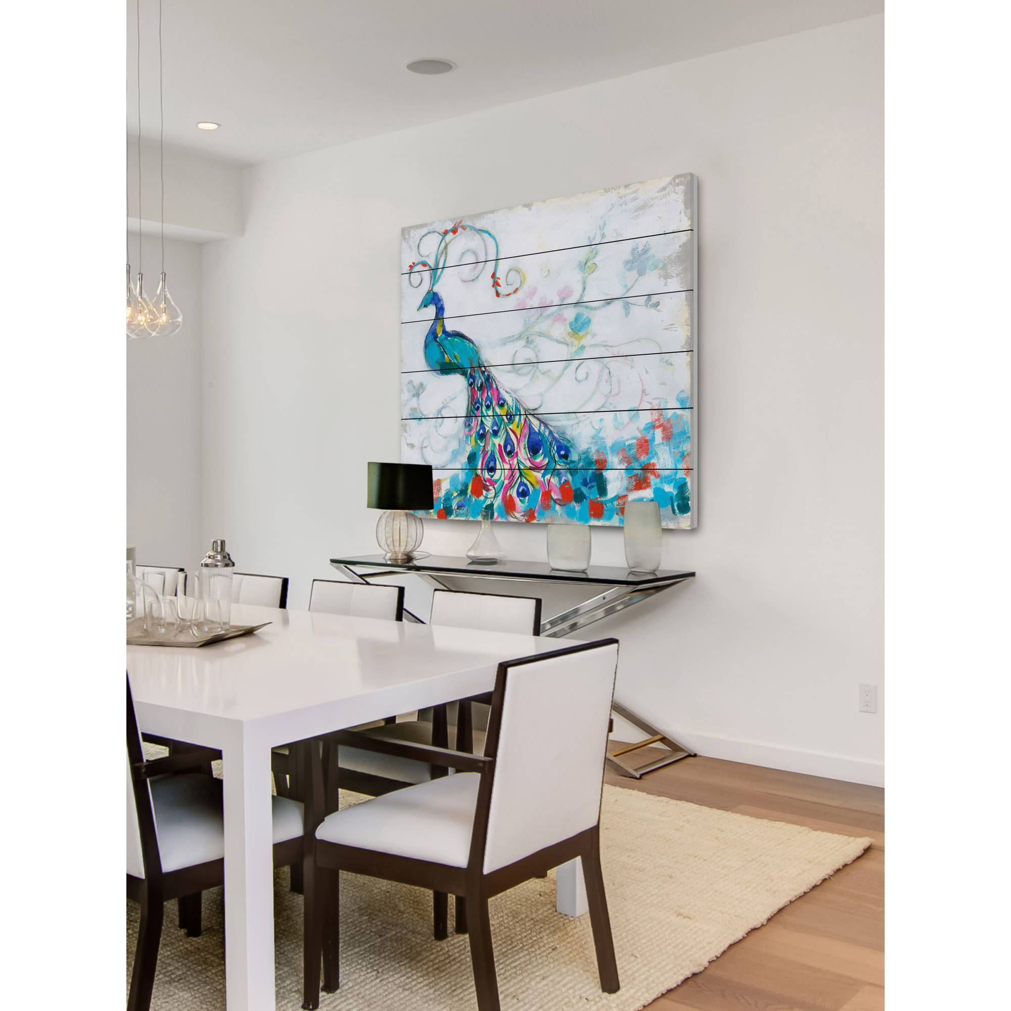 Marmont Hill Confetti Peacock II White Wood Wall Art