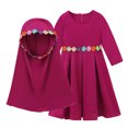 thumbnail image 2 of Odeerbi Toddler Girls Cotton Muslim Dress with Hijab One-Piece Islamic Prayer Dress Solid Color Long Sleeve Dress with Headscarf Set Toddler Girls Clothes, 2 of 9
