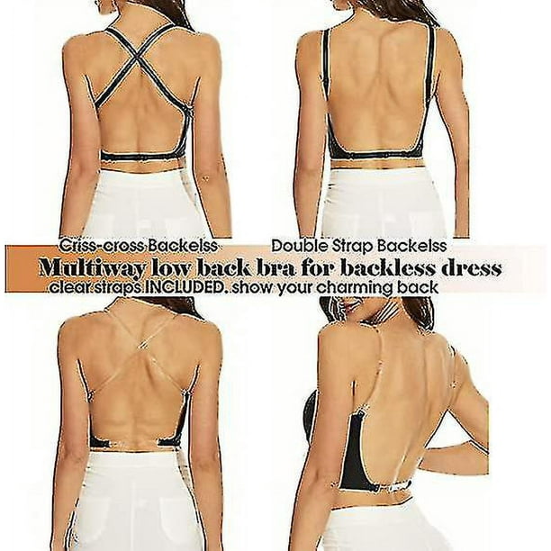 75B Sujetador con espalda baja para mujer sujetador sin espalda con escote profundo en forma de U y tirantes transparentes convertibles