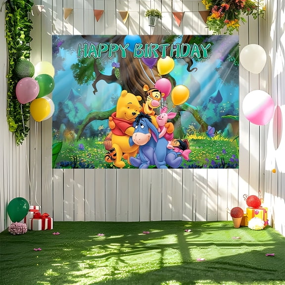 Winnie the Pooh cartoon birthday party Happy decoration Cute tapestry Birthday banner background Big Birthday Happy background These are my birthday party indoor and outdoor decoration items