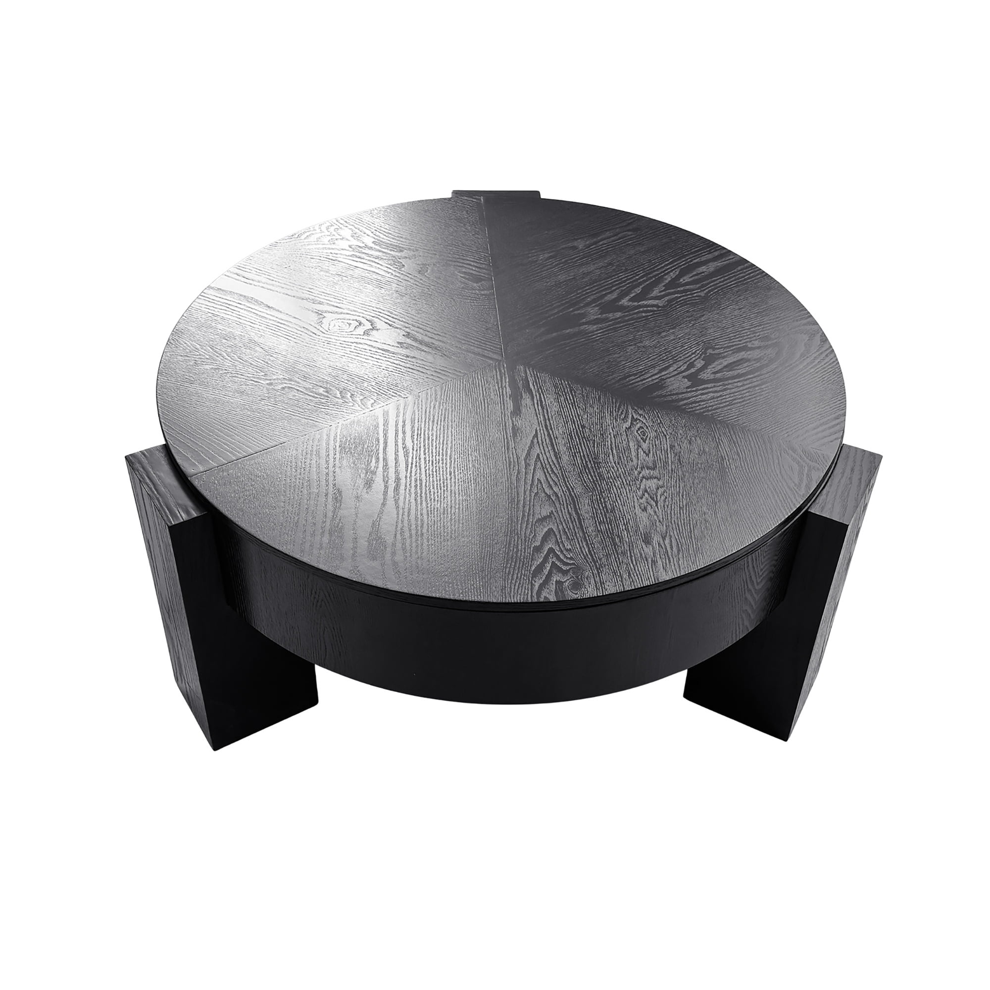 1PCS Round Coffee Table with Hidden Storage Compartment, Modern Wood Veneer Accent Center End Table with 3 Block Legs