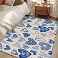 thumbnail image 5 of Valentine's Day Washable Area Rug 3 x 5 ft Vintage Blue Stripes Plaid Love Heart Linen Texture, Soft Non Slip Rugs Stain Repellent Indoor Felt Carpet for Living Dining Room Bedroom Home Office, 5 of 9