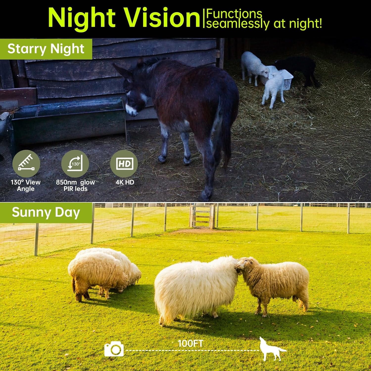 Solar Trail Camera 48MP 4K, 64GB Memory Card Game Camera with Motion Activated 0.1s Trigger, Night Vision Motion Activated IP67Waterproof for Wildlife Scouting