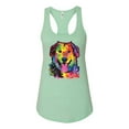 thumbnail image 3 of Smiling Dog | Colorful Neon Golden Retreiver | Dean Russo Art Animal Lover Ladies Racerback Tank Top, Mint, Small, 3 of 6