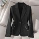thumbnail image 1 of Blazer de mujer de manga larga con solapa de color sólido, chaqueta de traje informal, top de poliéster para mujer, 1 of 5