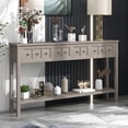 thumbnail image 1 of Rustic Entryway Console Table, 60" Long Sofa Table with two Different Size Drawers and Bottom Shelf for Storage (Gray Wash), 1 of 8