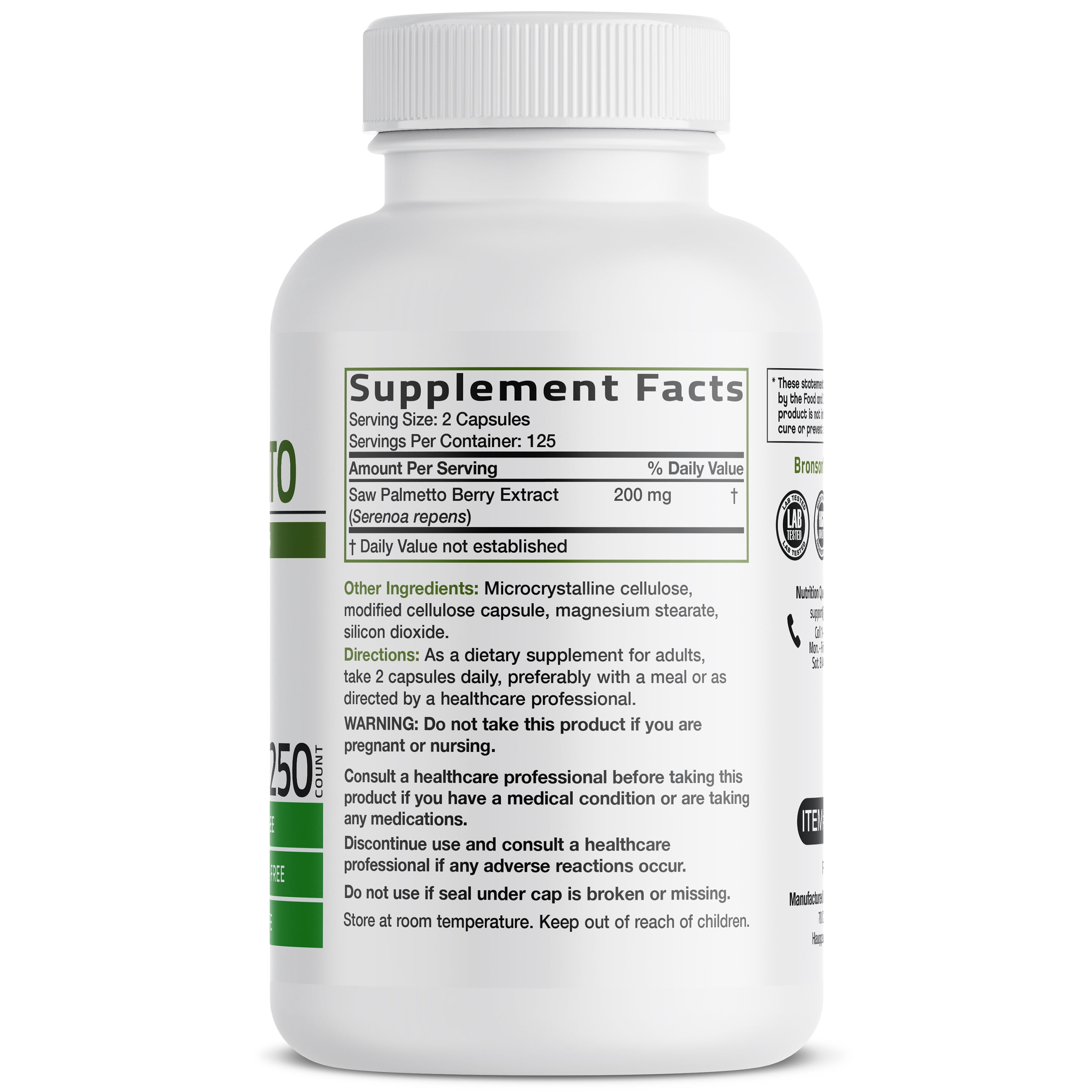Bronson Saw Palmetto  Extra Strength Supports Healthy Prostate Function & Urinary Health Support - Non GMO, 250 Vegetarian Capsules