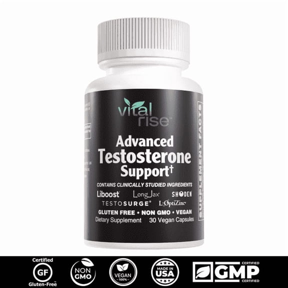 Vital Rise Advanced Testosterone Support for Men – With Testosurge® Fenugreek, LongJax® Tongkat Ali, Shoden® Ashwagandha & Liboost® Damiana – Supports Energy, Strength – Vegan, 30 ct