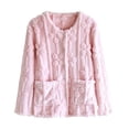 thumbnail image 6 of Women's Fuzzy Pajamas Tops Flower Jacquard Warm Long Sleeve Bed Jackets Button Down Sleepwear Winter Coats with Pockets, 6 of 9