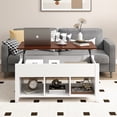 thumbnail image 3 of Patiojoy Height Adjustable Wood Table Coffee Desk Teapoy Hidden Compartment for Office, 3 of 10