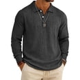 thumbnail image 2 of gzxflxpge Linen Polo Shirt for Men Beach Vacation Button Down Long Sleeve Lapel T-Shirt Fall Winter Slim Fit Pure Color Stylish Pullover Black 2XL, 2 of 5