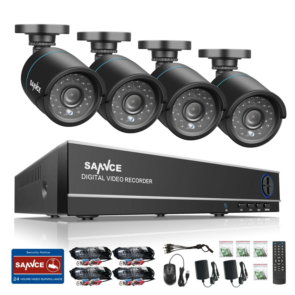 SANNCE 4CH 720P AHD DVR 4x 720P Outdoor Home Surveillance IR Camera