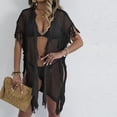 thumbnail image 2 of Tqyyweavej Women's Crochet Swim Cover Up Hollow Out V Neck Free Size Beach Cover Up Solid Color Short Sleeve Swimsuit Coverup for Women with Tassels, 2 of 7