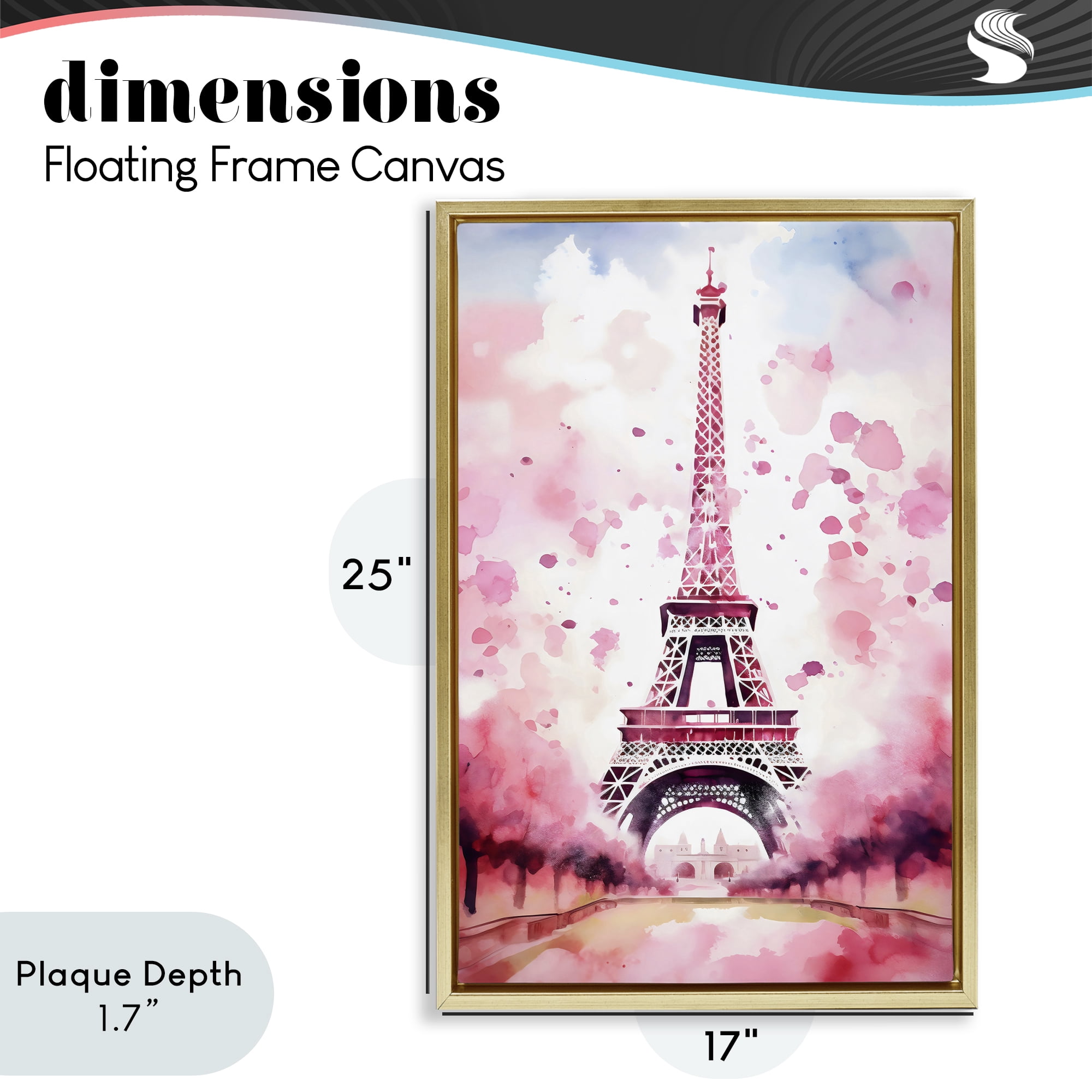 Stupell Industries Blush Watercolor Eiffel Tower Gold Framed Floater Canvas Wall Art, design by Creative Studio