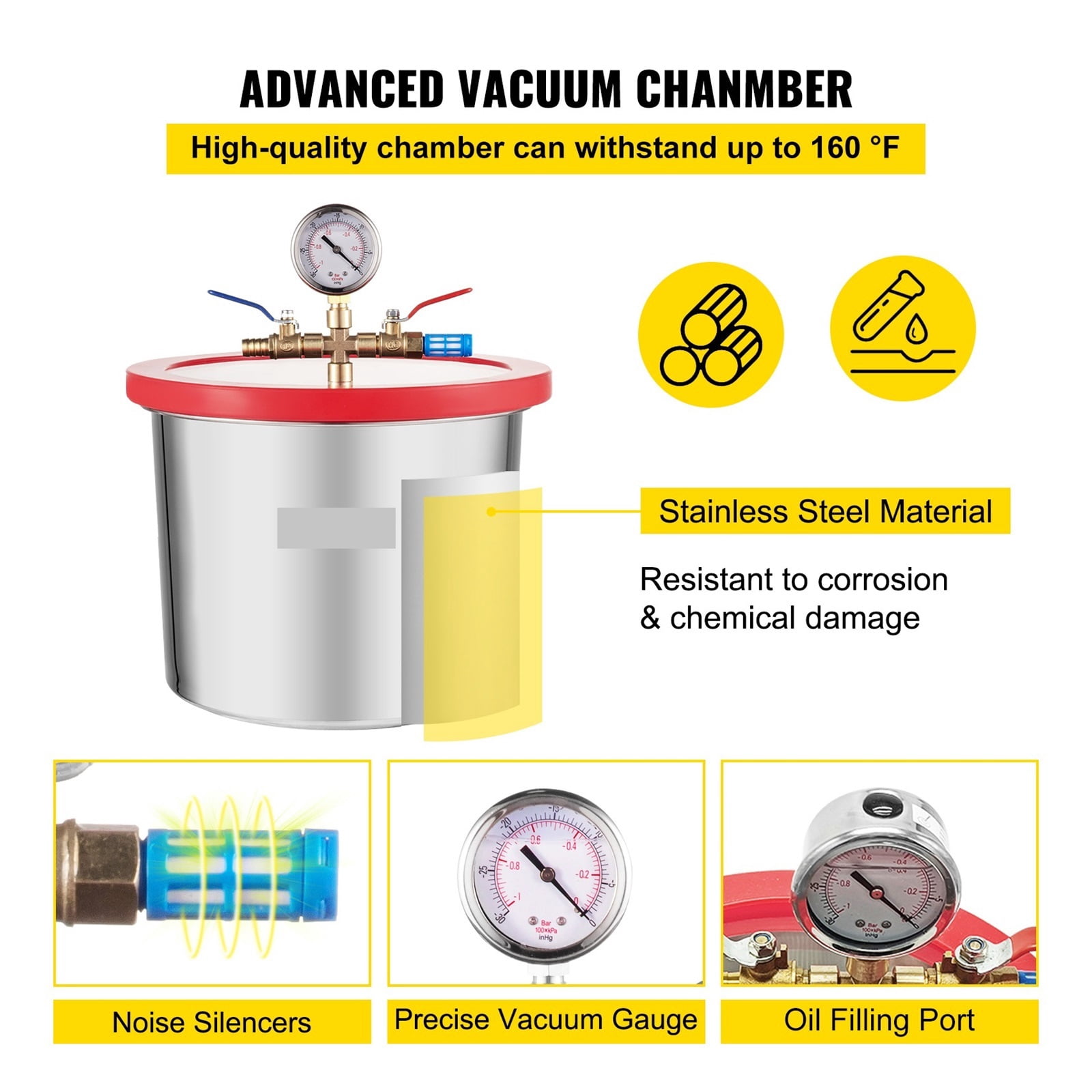 Vacuum Pump,4CFM 1/3HP HVAC Refrigerant Vacuum Pump Refrigeration With Vacuum Chamber Degassing Kit For Household Air Conditioning