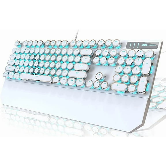 Camiysn Typewriter Style Mechanical Gaming Keyboard, Black Retro Punk Gaming Keyboard with RGB Backlit, 104 Keys Blue Switch Wired Cute Keyboards, Round Keycaps for Windows/Mac/PC