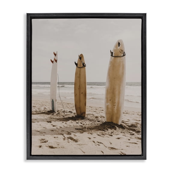 Stupell Industries Tropical Coastal Standing Surfboards Black Floating Frame Canvas Art, 17 x 21, by LSR Design Studio
