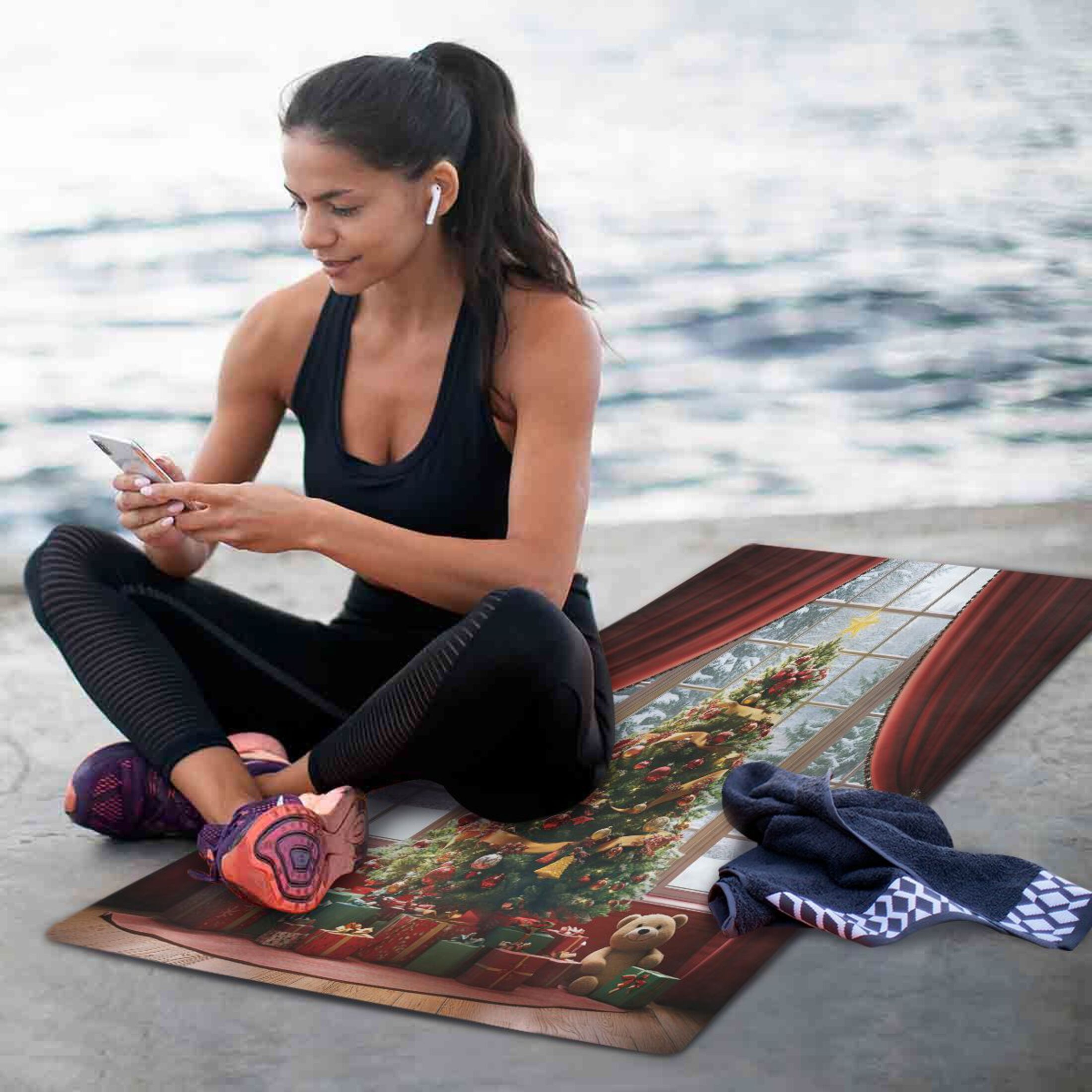 BZSMCE Yoga Mat Women Christmas Tree with Gifts Fitness Mat