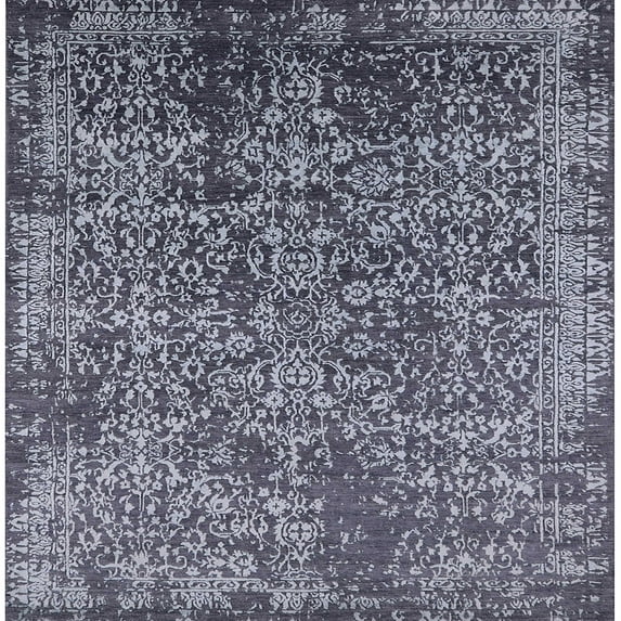 Ahgly Company Machine Washable Indoor Square Industrial Modern Charcoal Blue Area Rugs, 7' Square
