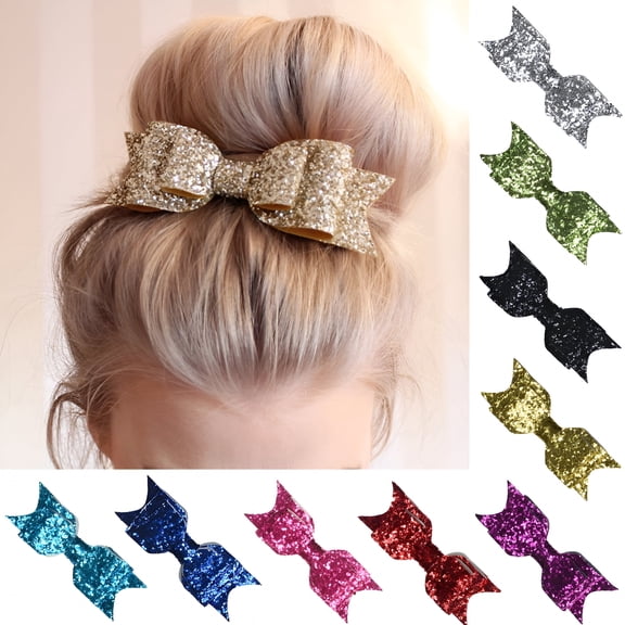 VANIDO Hair Bows Clips for Girls Bling Sparkly Glitter Sequins Big Hair Bows Hair Clips Ribbon Bowknot Hairpins for Baby Girls Kids Children