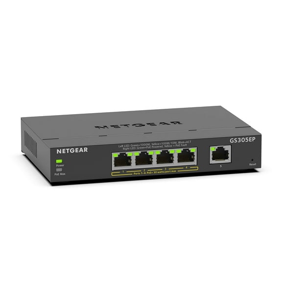 NETGEAR Switch Essentiel PoE Gigabit Ethernet 5 Ports Easy Smart Managed (GS305EP) - avec 4 x PoE+ @ 63W, Montage sur Bureau Ou Mur