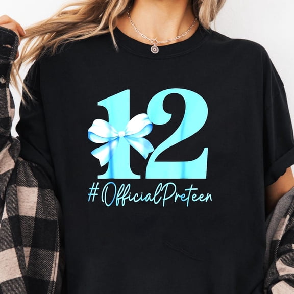 Birthday Girl Blue Coquette Bow 12 Year Old Official Pren T-Shirt