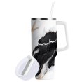 thumbnail image 2 of White Black Marble Texture Tumbler with Handle and Straw Lid 40 oz Insulated Vacuum Water Bottle Stainless Steel Travel Cup, 2 of 9