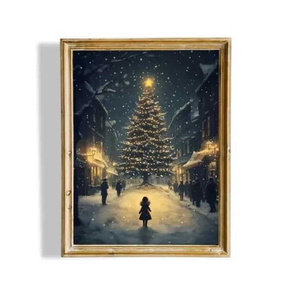 Moody Christmas Wall Art, Snowy Aesthetic, Christmas Tree Night Art NO FRAMED POSTER Home Decor, Vintage Art Print, Haging Poster, Cute Birthday Gift, Wall Art